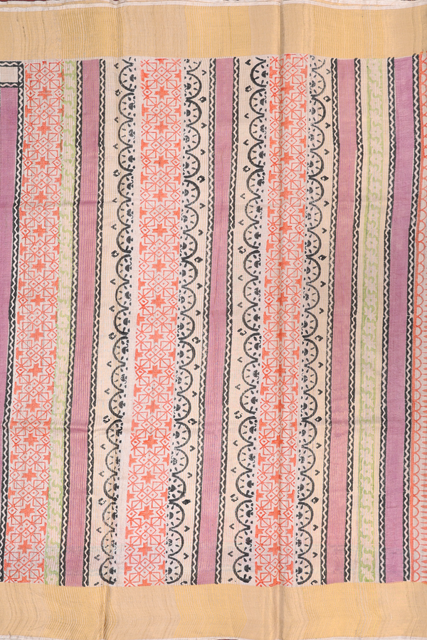 Tussar Silk Saree In Cream Color With Allover Design