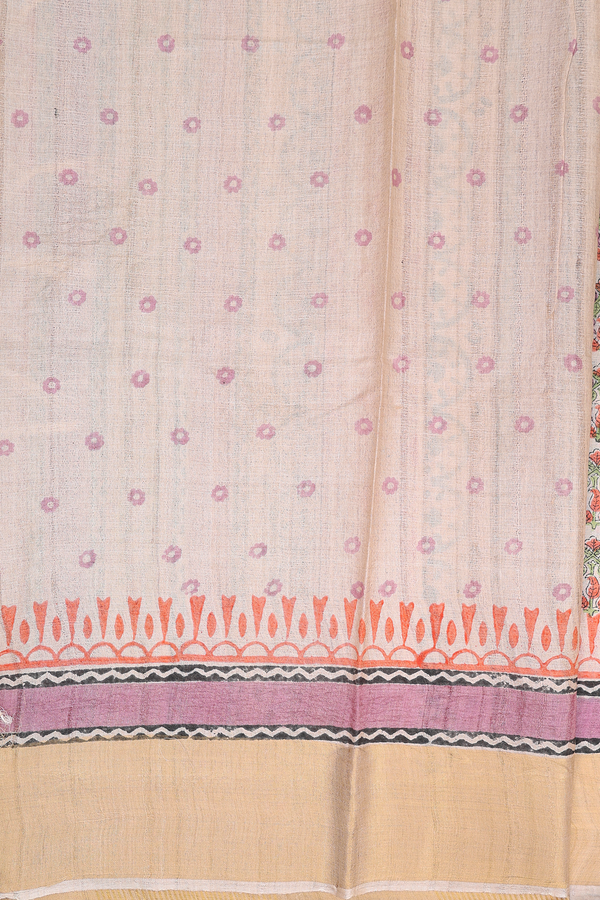 Tussar Silk Saree In Cream Color With Allover Design
