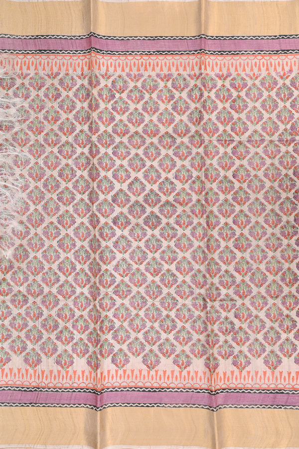 Tussar Silk Saree In Cream Color With Allover Design