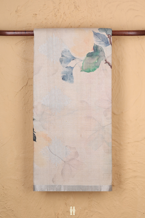 Tussar Silk Saree In Cream Color With Floral Design