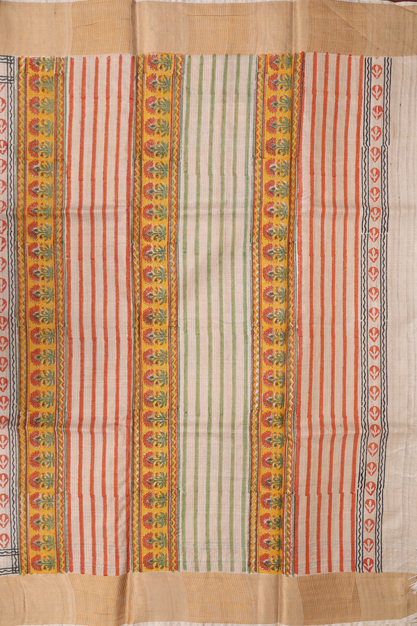 Tussar Silk Saree In Cream Color With Floral Motifs