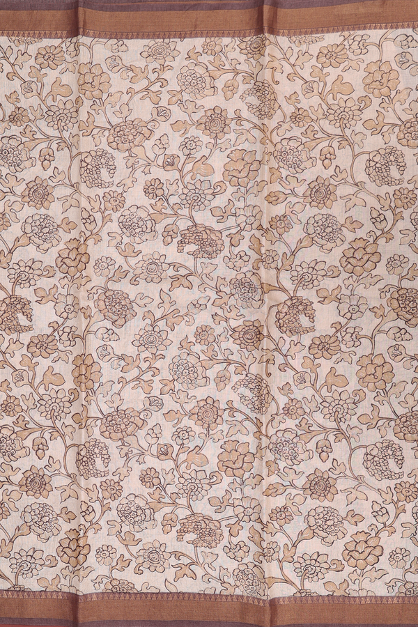 Tussar Silk Saree In Cream Color With Floral Design