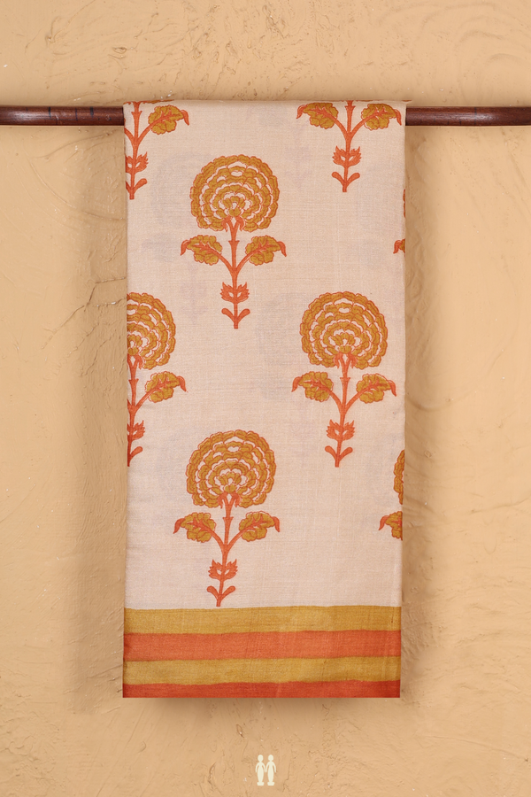 Tussar Silk Saree In Cream Color With Floral Motifs