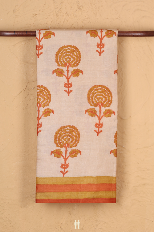 Tussar Silk Saree In Cream Color With Floral Motifs
