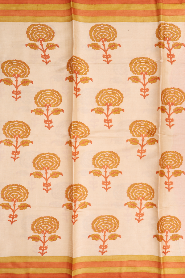 Tussar Silk Saree In Cream Color With Floral Motifs