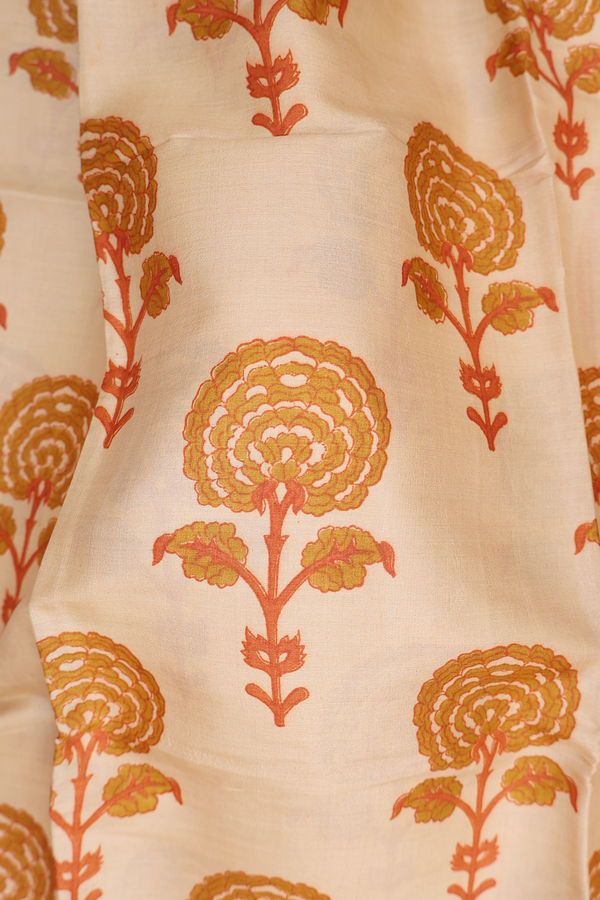 Tussar Silk Saree In Cream Color With Floral Motifs