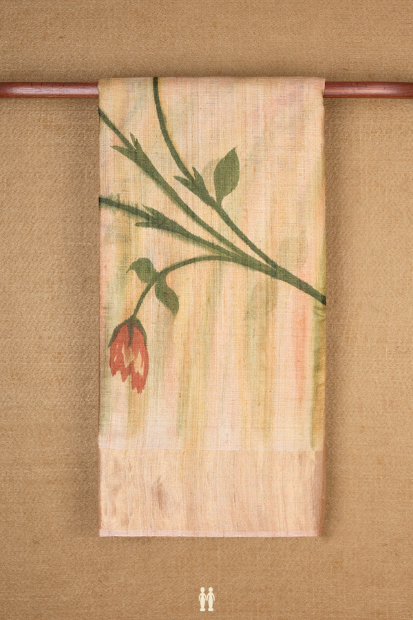 Tussar Silk Saree In Cream Color With Floral Printed Design
