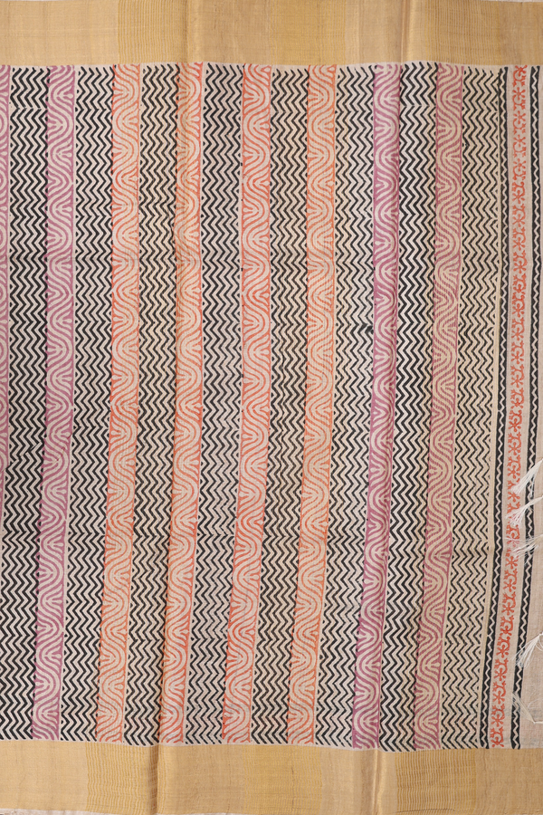 Tussar Silk Saree In Cream Color With Floral Printed Design