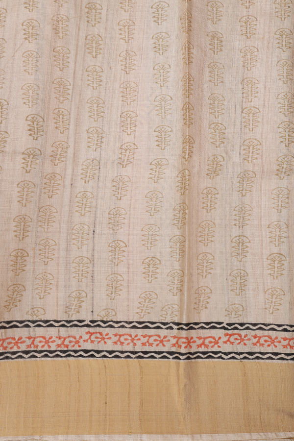 Tussar Silk Saree In Cream Color With Floral Printed Design