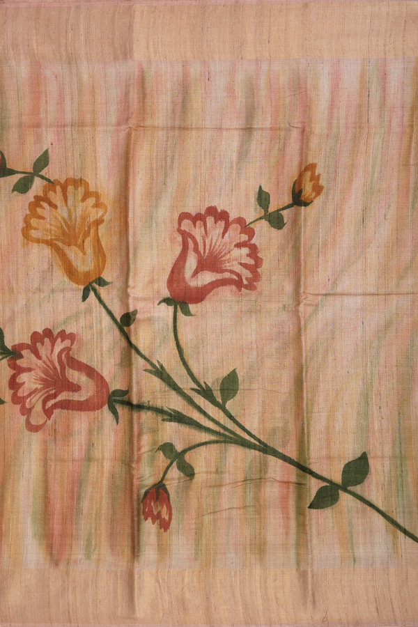 Tussar Silk Saree In Cream Color With Floral Printed Design