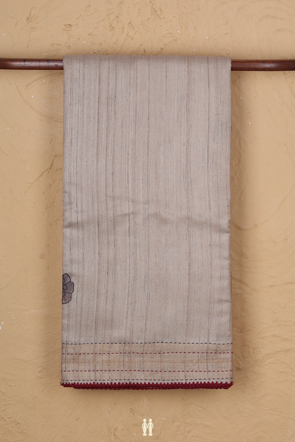 Tussar Silk Saree In Cream Color With Hand Painted Design