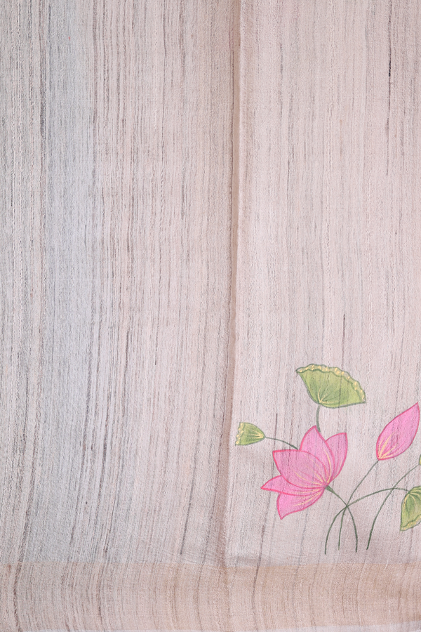 Tussar Silk Saree In Cream Color With Hand Painted Design