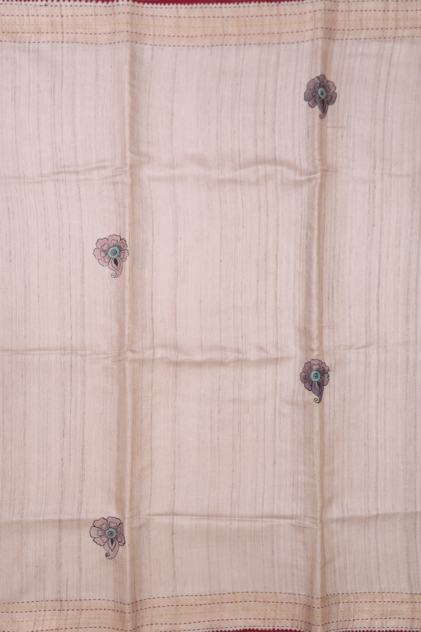 Tussar Silk Saree In Cream Color With Hand Painted Design