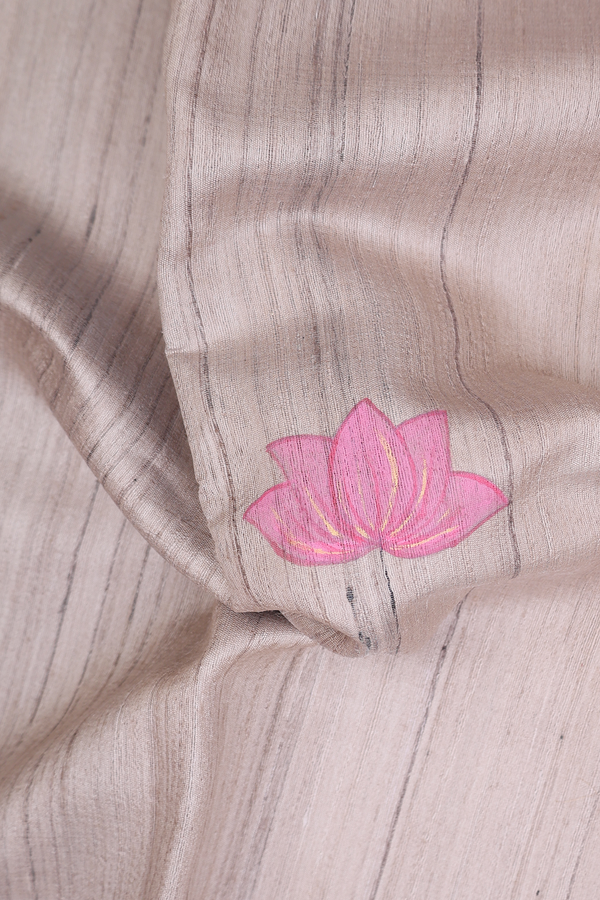Tussar Silk Saree In Cream Color With Hand Painted Design
