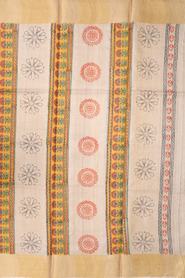 Tussar Silk Saree In Cream Color With Printed Design