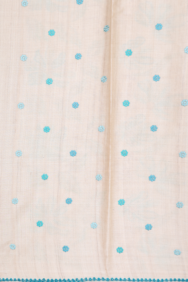 Tussar Silk Saree In Off White With Floral Embroidered Buttas