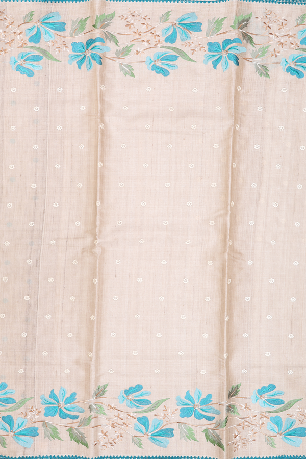 Tussar Silk Saree In Off White With Floral Embroidered Buttas