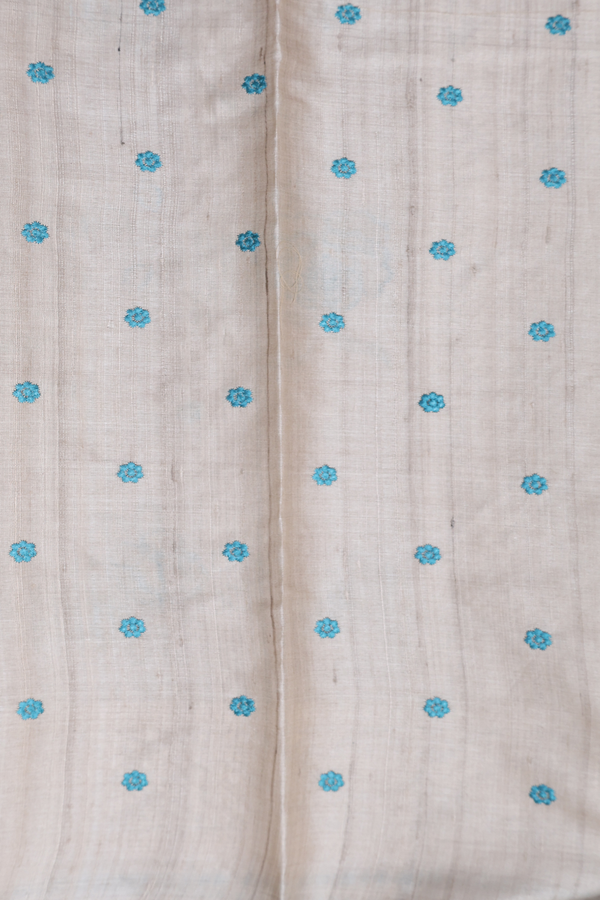 Tussar Silk Saree In Off White With Floral Embroidered Design