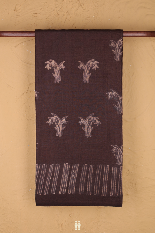 Tussar Silk Saree In Dark Brown With Shibori Design