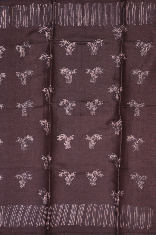Tussar Silk Saree In Dark Brown With Shibori Design