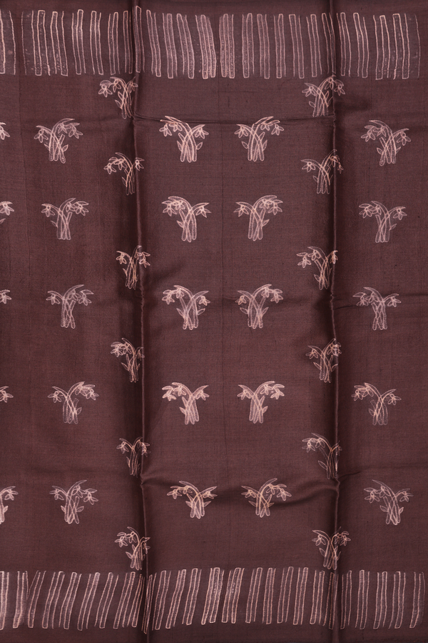 Tussar Silk Saree In Dark Brown With Shibori Design