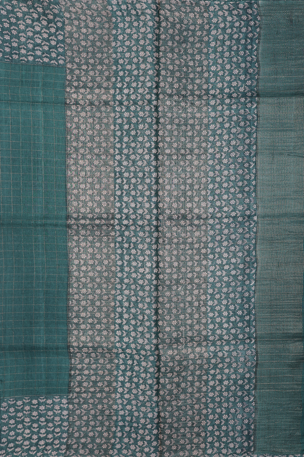 Tussar Silk Saree In Dark Green With Checks Design