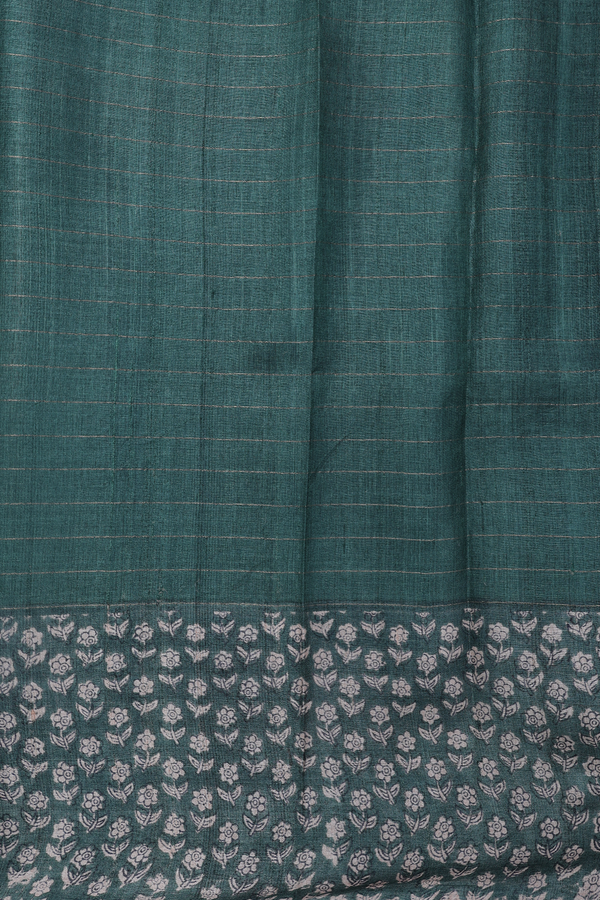 Tussar Silk Saree In Dark Green With Checks Design