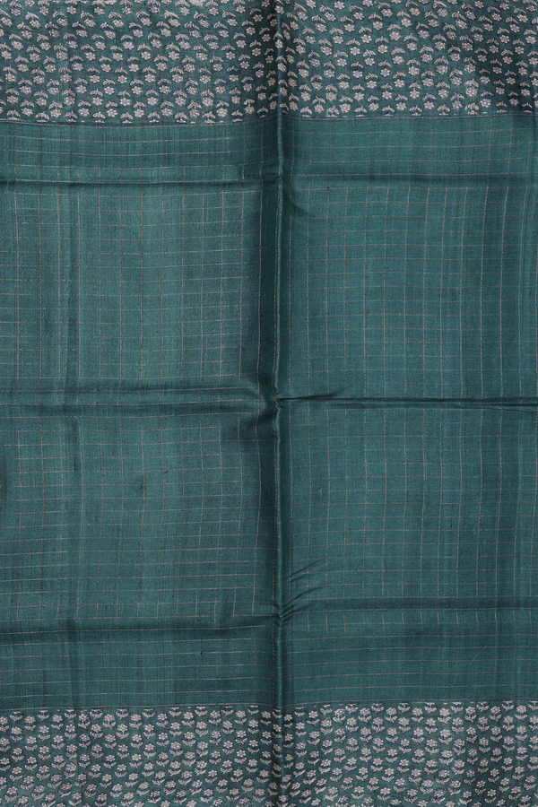 Tussar Silk Saree In Dark Green With Checks Design