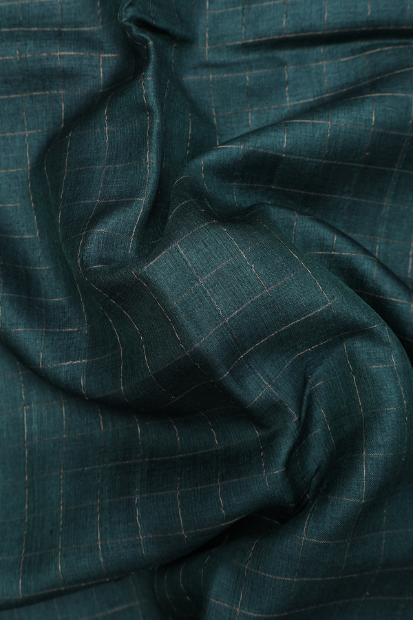 Tussar Silk Saree In Dark Green With Checks Design