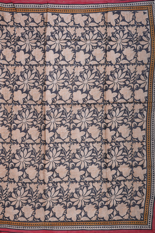 Tussar Silk Saree In Dark Grey With Floral Printed Design