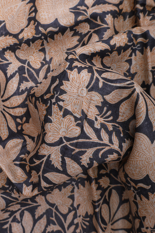 Tussar Silk Saree In Dark Grey With Floral Printed Design