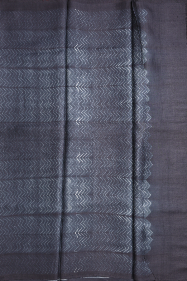 Tussar Silk Saree In Dark Grey With Leaf Shibori Design