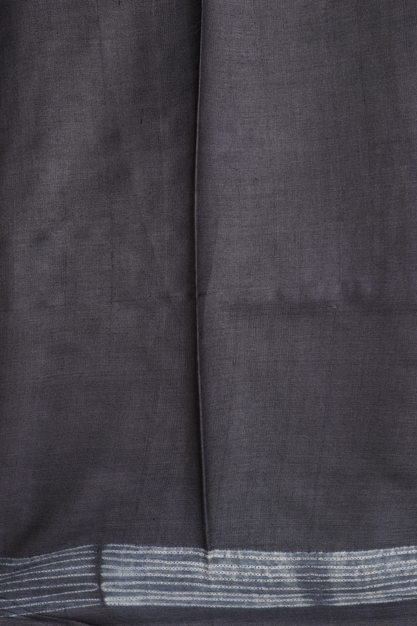 Tussar Silk Saree In Dark Grey With Leaf Shibori Design