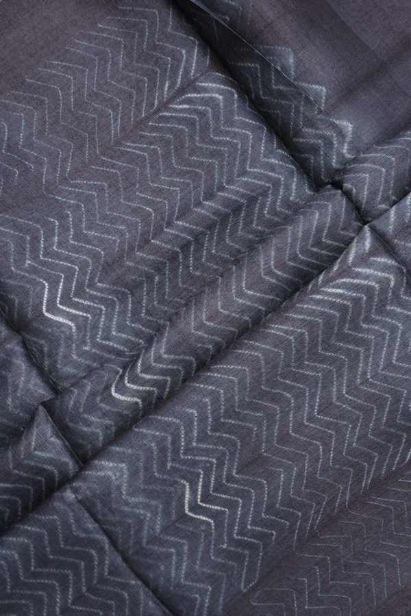 Tussar Silk Saree In Dark Grey With Leaf Shibori Design