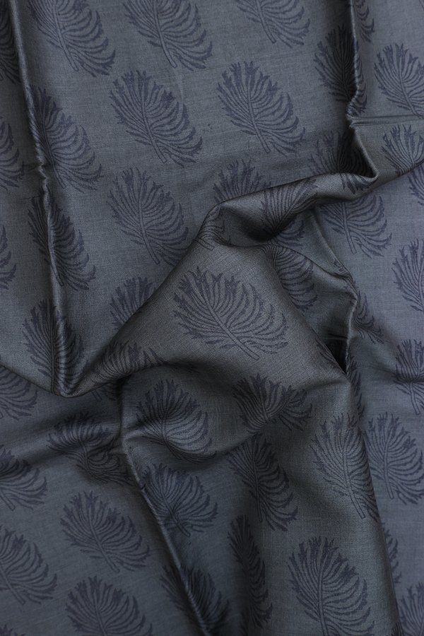 Tussar Silk Saree In Dark Grey With Printed Design