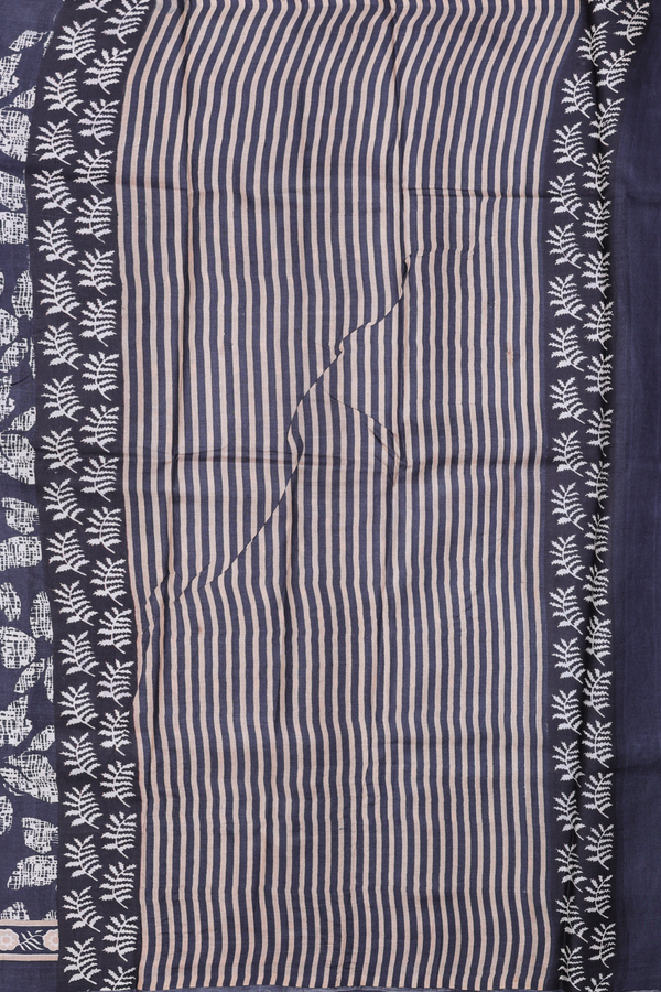 Tussar Silk Saree In Dark Grey With Printed Design