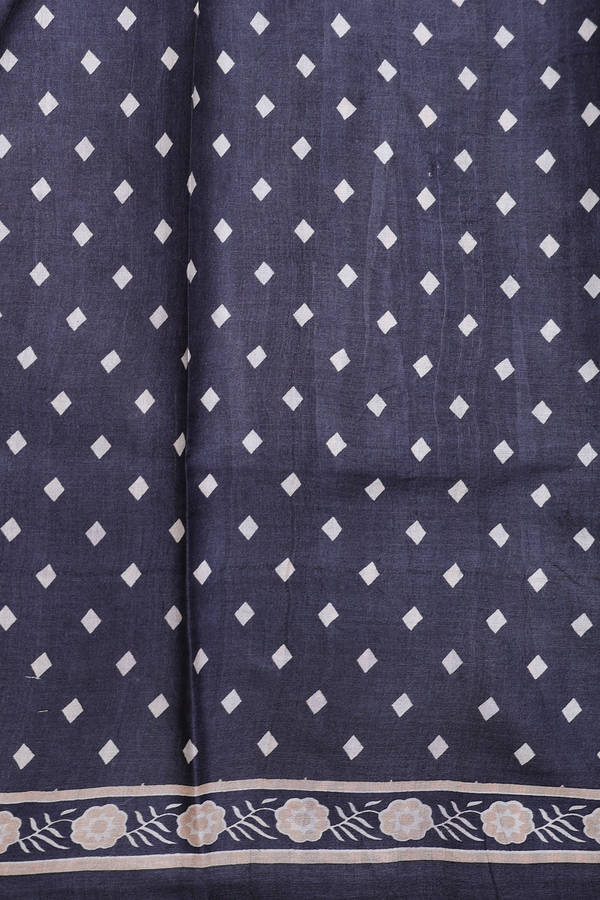 Tussar Silk Saree In Dark Grey With Printed Design