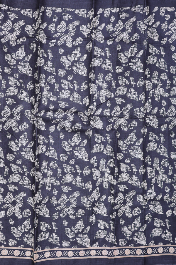 Tussar Silk Saree In Dark Grey With Printed Design