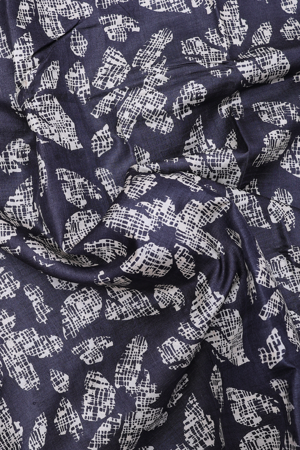 Tussar Silk Saree In Dark Grey With Printed Design