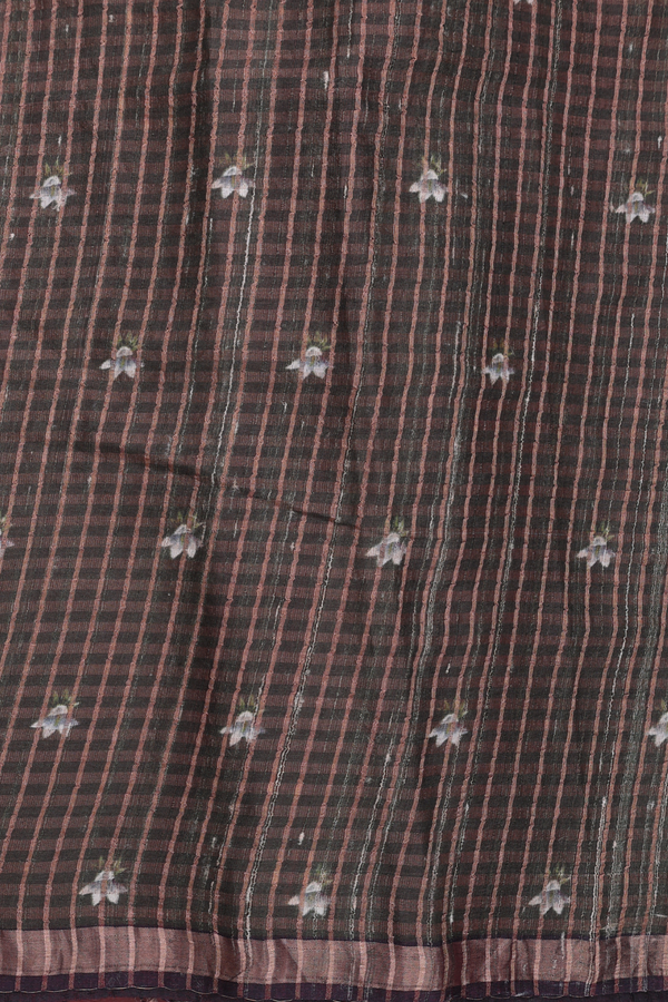 Tussar Silk Saree In Dark Olive Green With Floral Design