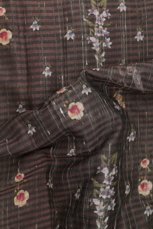Tussar Silk Saree In Dark Olive Green With Floral Design