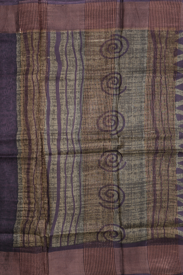 Tussar Silk Saree In Dark Olive With Allover Design