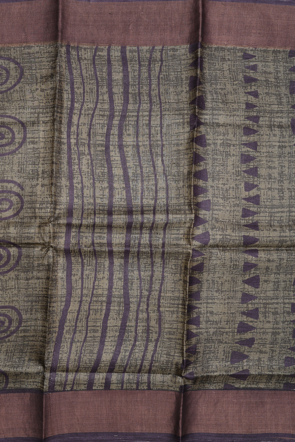 Tussar Silk Saree In Dark Olive With Allover Design