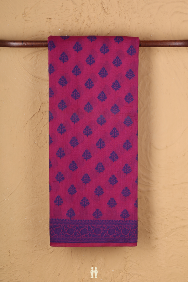 Tussar Silk Saree In Dark Pink With Threadwork Buttas