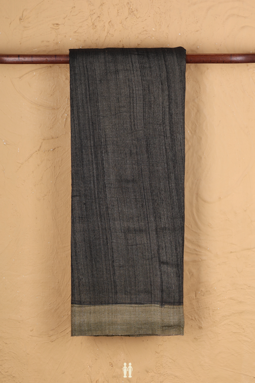 Tussar Silk Saree In Deep Olive Green With Contrast Border