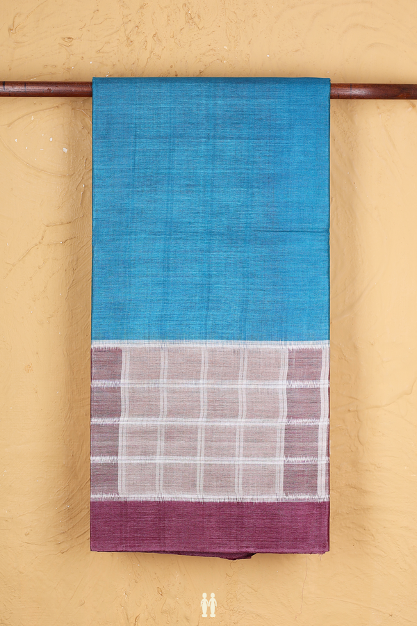 Tussar Silk Saree In Cerulean With Contrast Border