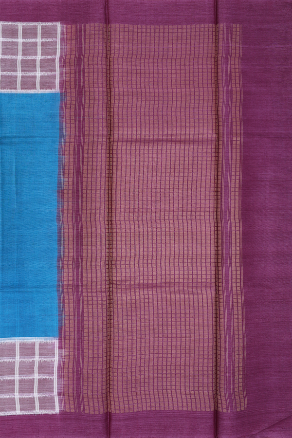 Tussar Silk Saree In Cerulean With Contrast Border