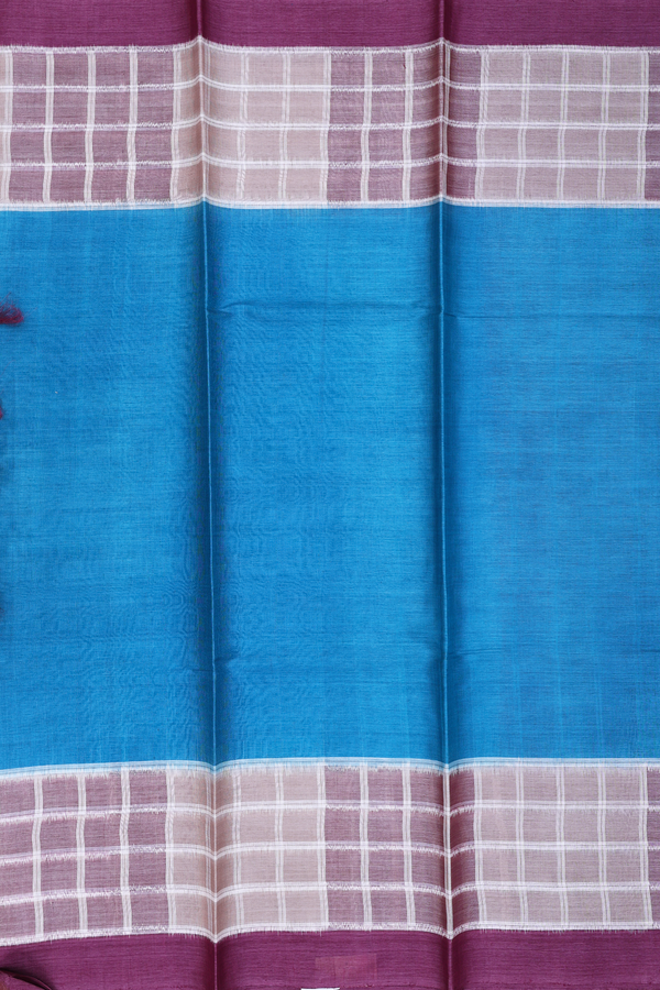 Tussar Silk Saree In Cerulean With Contrast Border