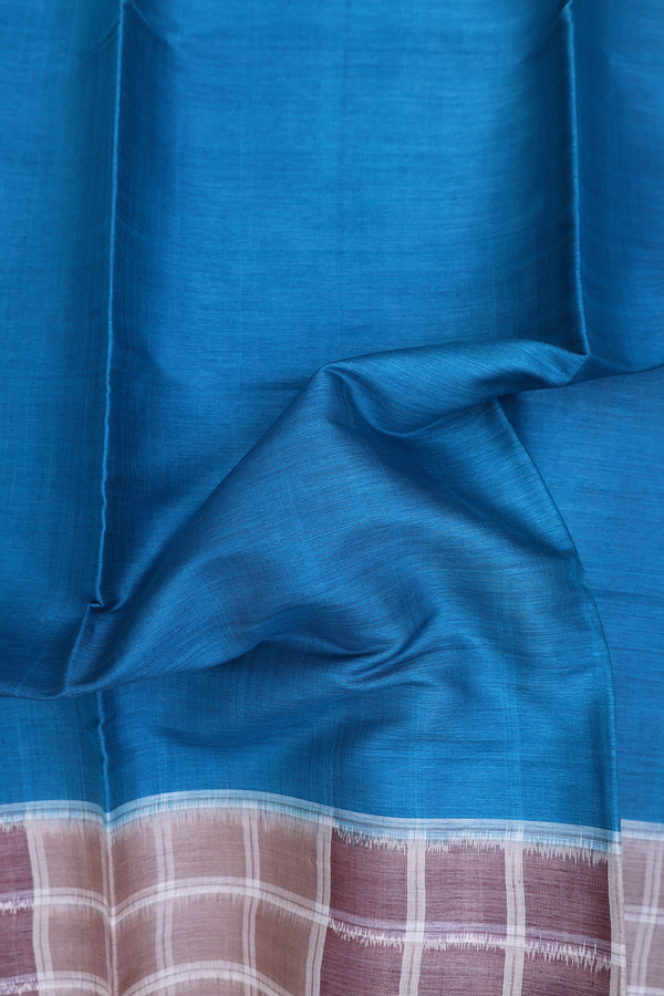 Tussar Silk Saree In Cerulean With Contrast Border