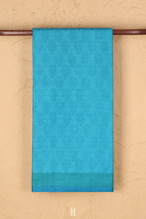 Tussar Silk Saree In Deep Sky Blue With Floral Buttas